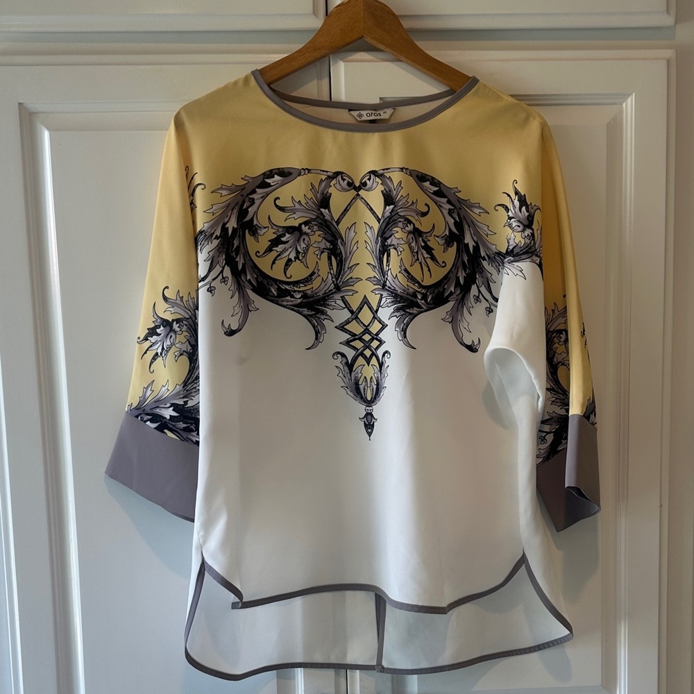 Oxo Flowy Women's Blouse in Yellow, Gray, and White